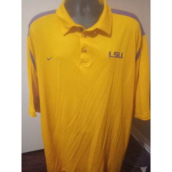 Nike Team LSU Tigers Shirt 3XL Yellow Nike Fit Dry Polo Golf Football Sideline - Picture 1 of 13